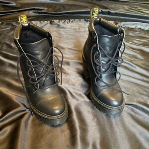 Dr. Martens Black Leather Platform Lace-Up Heeled Boots